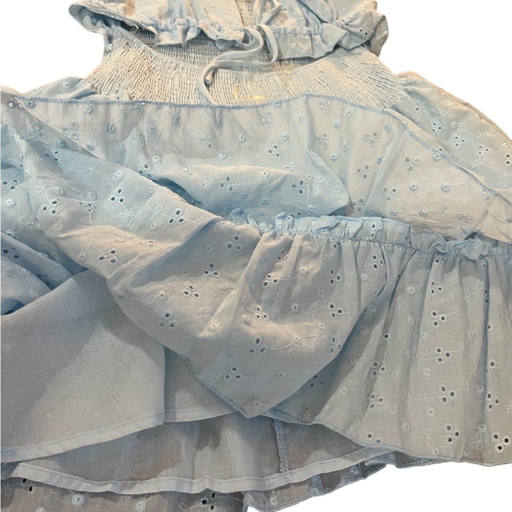 Pretty in Eyelet Light Blue Tiered Ruffled mini Skirt,
Cut out front,Large,New - Picture 10 of 12